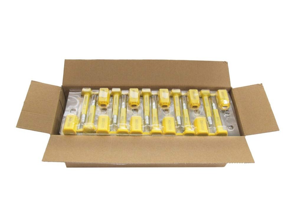 Secure storage and inventory control for security seals Organized and secure storage bins for different types of plastic security seals
