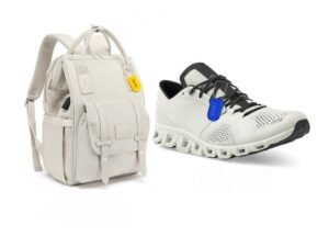 a white backpack and white shoe -padlock seals