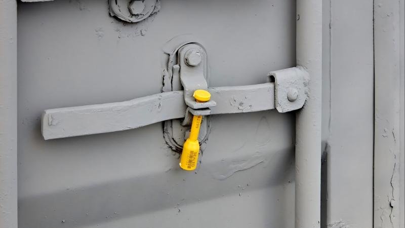 A bolt seal securely fastened on an intermodal shipping container door