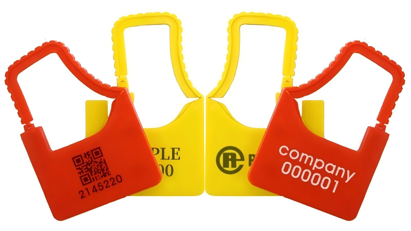 A custom-printed security seal with a company logo and QR code