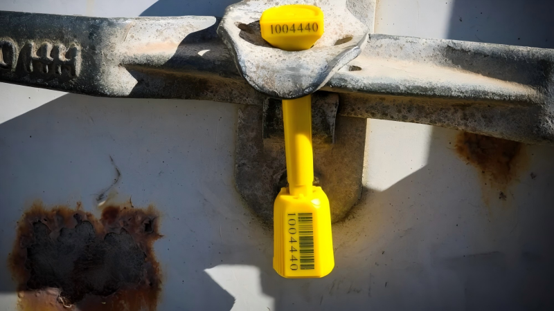 Bolt seal correctly applied to a shipping container latch