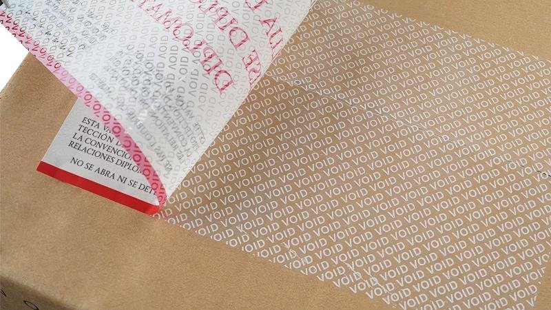 VOID label on various surfaces like cardboard