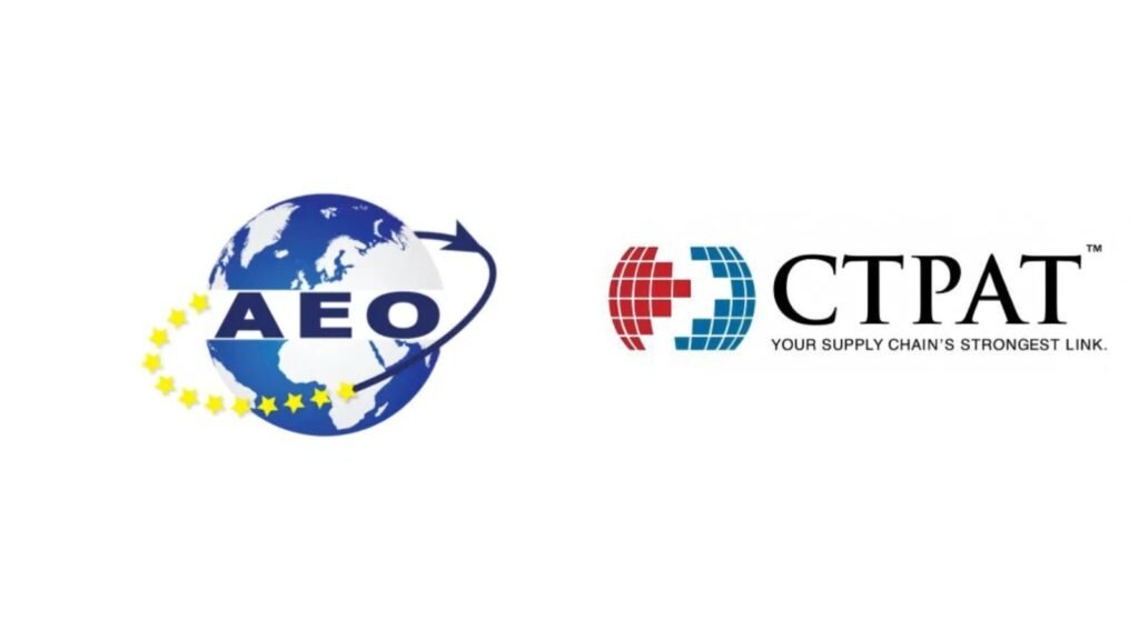 Logos of C-TPAT (Customs Trade Partnership Against Terrorism) and AEO (Authorized Economic Operator) side-by-side.