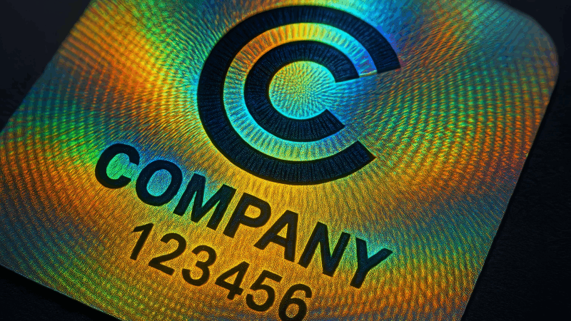Customization Options for Hologram Security A custom hologram that clearly integrates a company's logo and a unique serial number into its design.