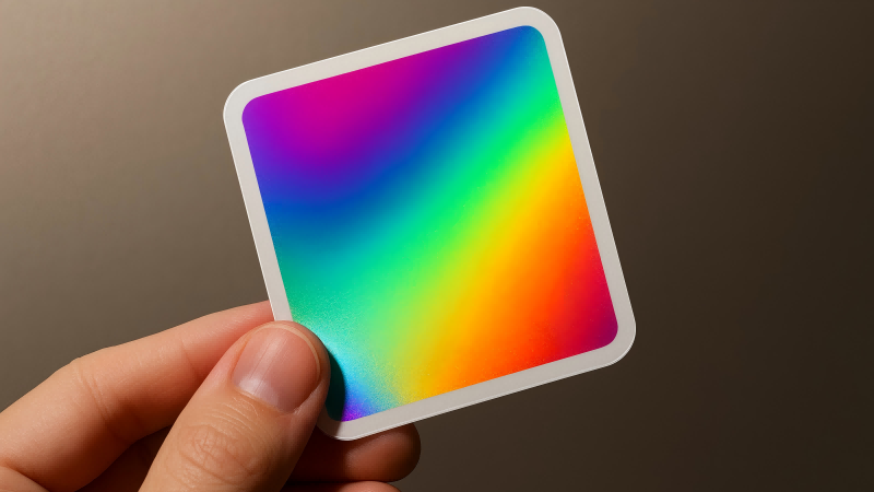 How to Spot a Real Security Hologram A hand holding a sticker and tilting it under a light source, showing a vibrant shift in color.