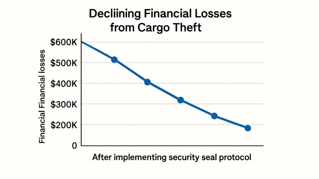 Mitigating Financial Loss with Security Seals A graph showing declining financial losses from cargo theft after implementing a security seal protocol.