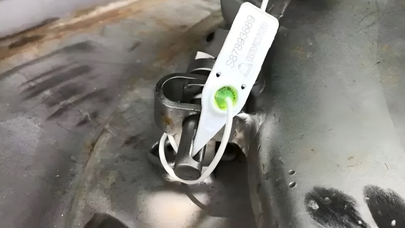 A detailed close-up of a tanker truck's complex valve system, with multiple points that require sealing.