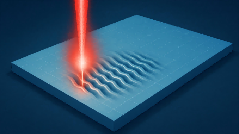 A 3D illustration showing a laser beam creating microscopic grooves on a surface.