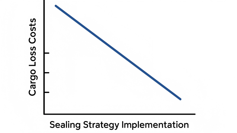 The Economic Impact of Security Seals Showing a declining trend line for "Cargo Loss Costs" as "Sealing Strategy Implementation" increases.