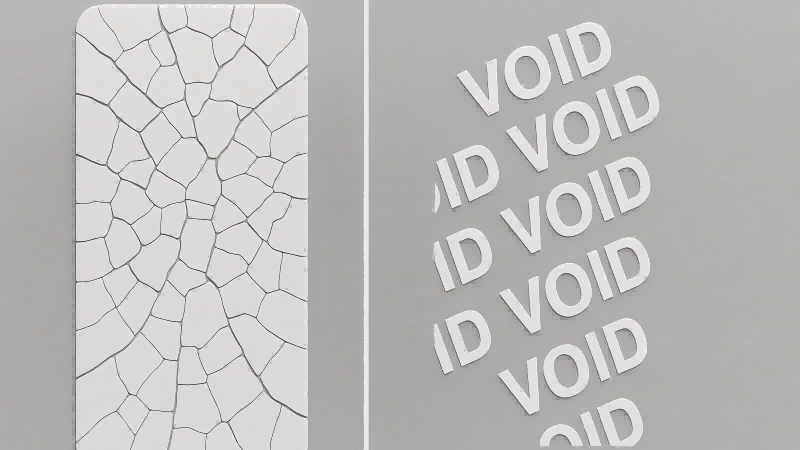 Comparing Destructible Vinyl and VOID Labels Showing a shattered destructible label on the left and a clean "VOID" residue on the right.