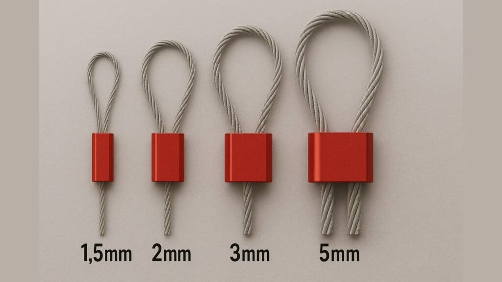 A side-by-side comparison of different cable seal diameters, from 1.5mm to 5mm.