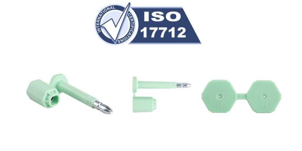 A bolt seal with a large "H" marking next to the official ISO 17712 logo.