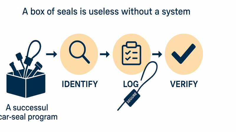 Implementing a Car Seal Program A flowchart graphic illustrating the four steps: Identify, Log, Seal, Verify.