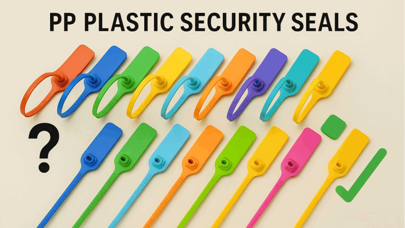 A vibrant array of PP seals in a dozen different, bright colors, laid out neatly.
