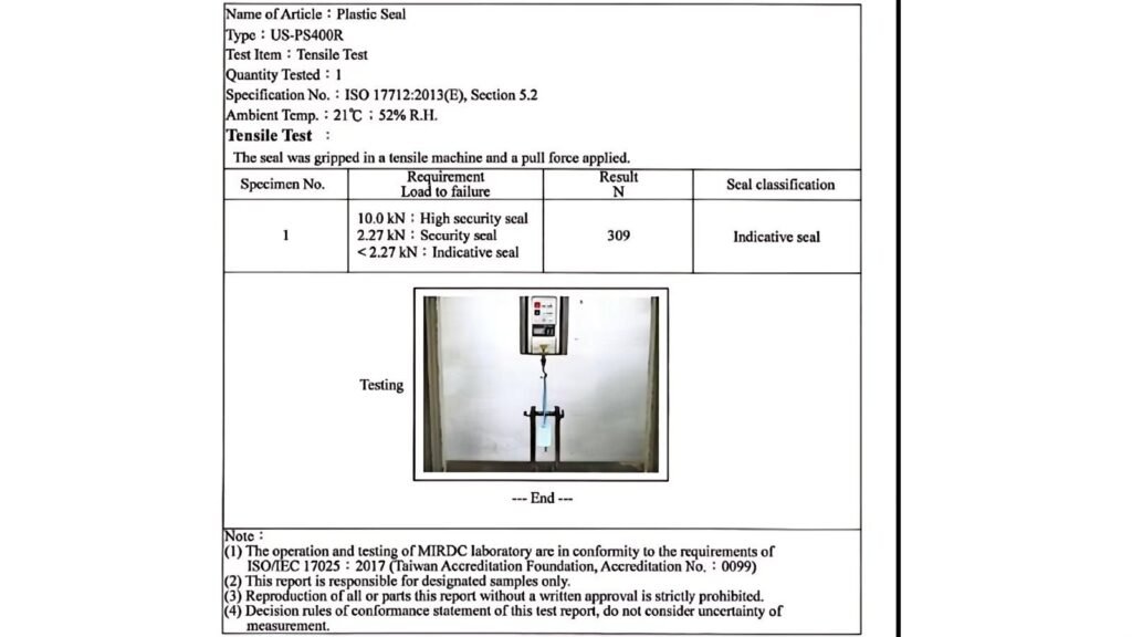 A close-up on a formal ISO 17712 certificate, highlighting the name of the testing laboratory and the date.