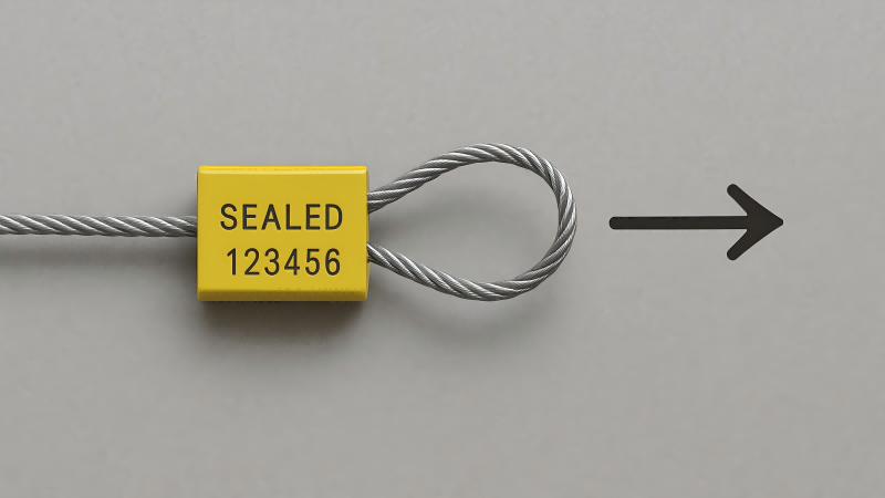 Pulling a cable seal tight, with another arrow indicating the "pull-back" motion to test the lock.