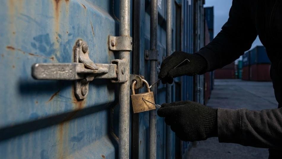 An image showing a padlock being discreetly picked with a tension wrench and pick, leaving no visible damage.