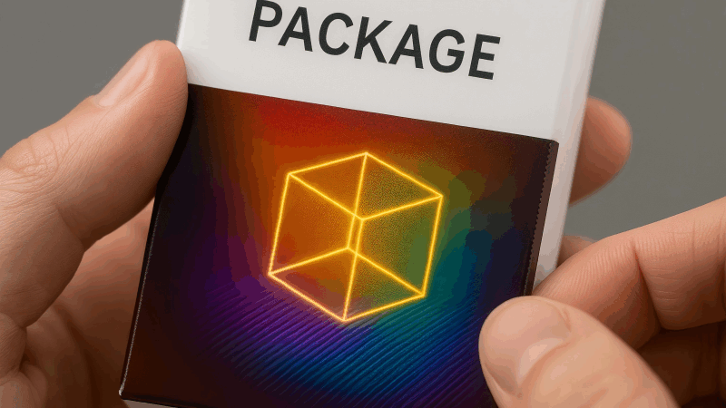 Verifying Authenticity with a Holographic Sticker A customer tilting a package, watching the 3D image in the hologram shift to verify its authenticity.