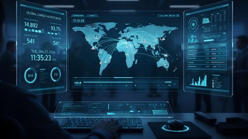 Dashboard view of logistics software tracking global cargo shipments