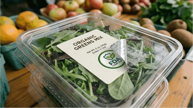 security void Label with FDA compliance icon on fresh produce