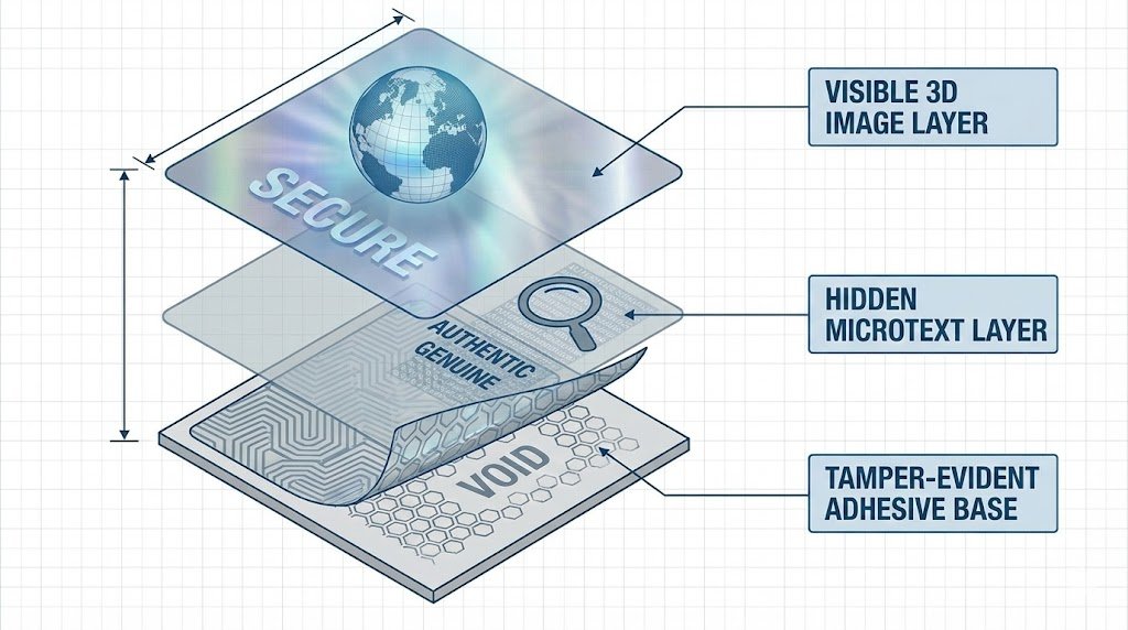 The layered security features of a hologram label