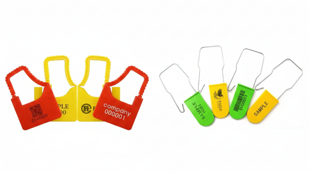 A side-by-side comparison of different padlock seal types, including plastic, metal-reinforced, and full-metal.